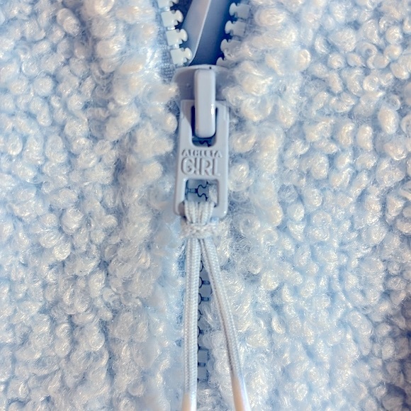 NWT Athleta girl teddy fleece zip up jacket in light blue color size 12 - Picture 9 of 12